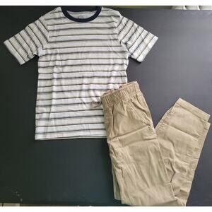 Wonder nation boys size 8 plaid tan 2 piece outfit top & bottoms
